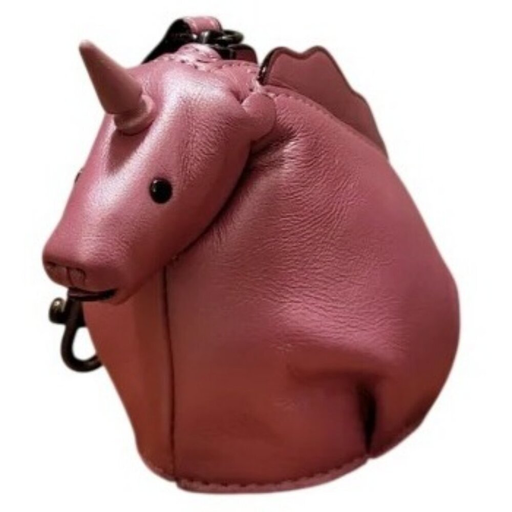Coach Uni Rose Pink Glove Tanned Leather Unicorn Coin Pouch keychain bag charm - Picture 4 of 8